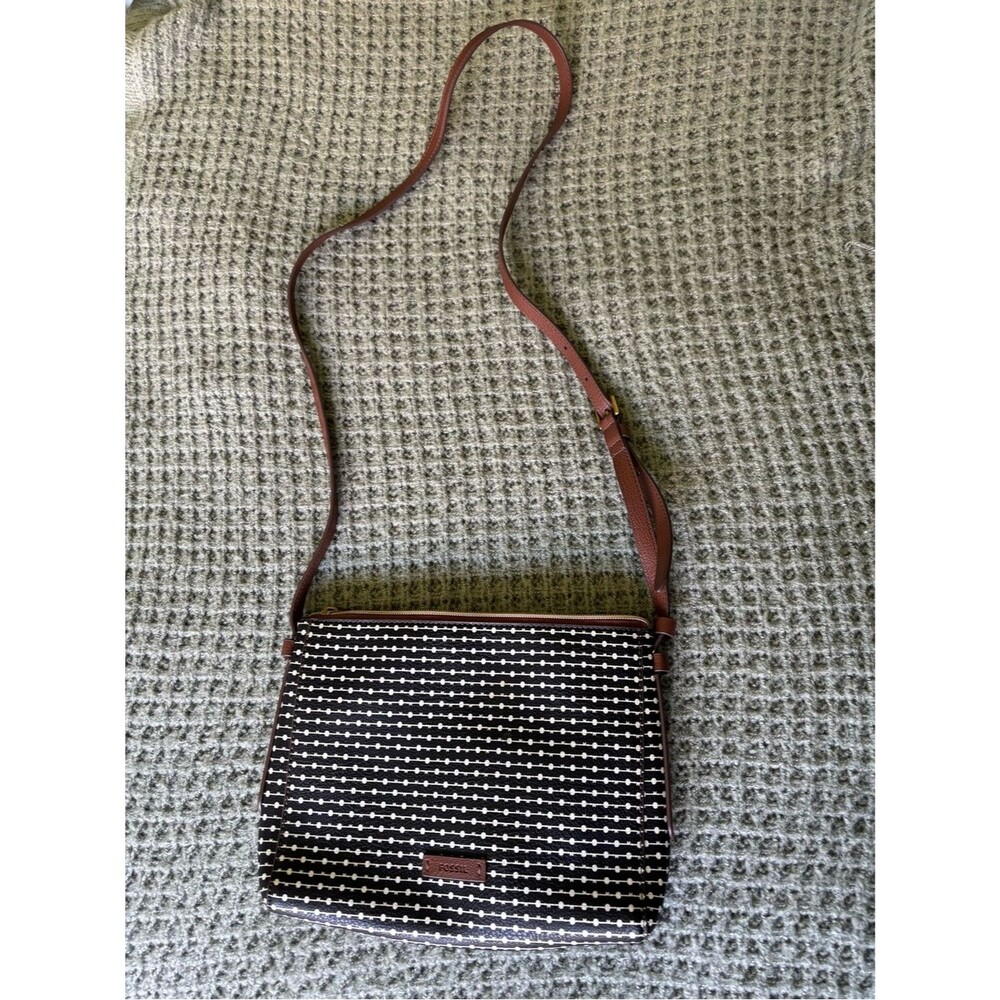 Fossil Black & Brown Patterned Crossbody with Adjustable Strap with Small Wallet
